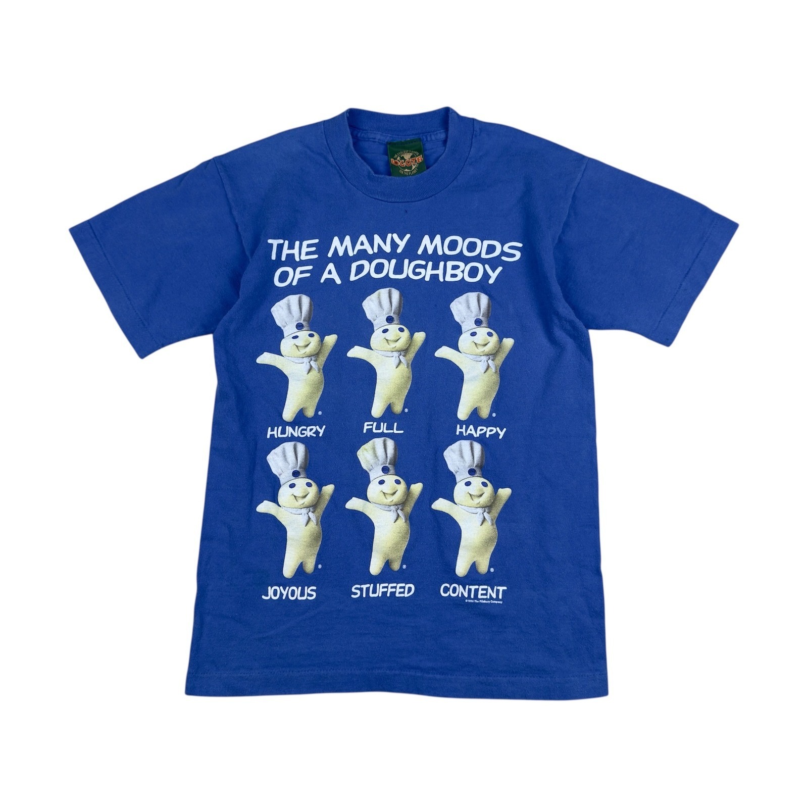 Vtg 1996 Pillsbury Doughboy Graphic T Shirt Size Xs/S Blue Made Usa Food Promo